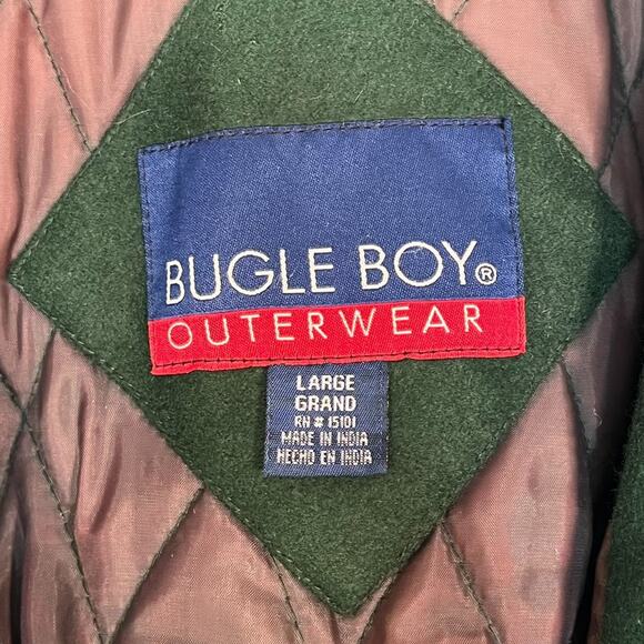Vintage 90's Bugle Boy Outerwear Hunter Green Wool Varsity Bomber Jacket Coat - Picture 12 of 13